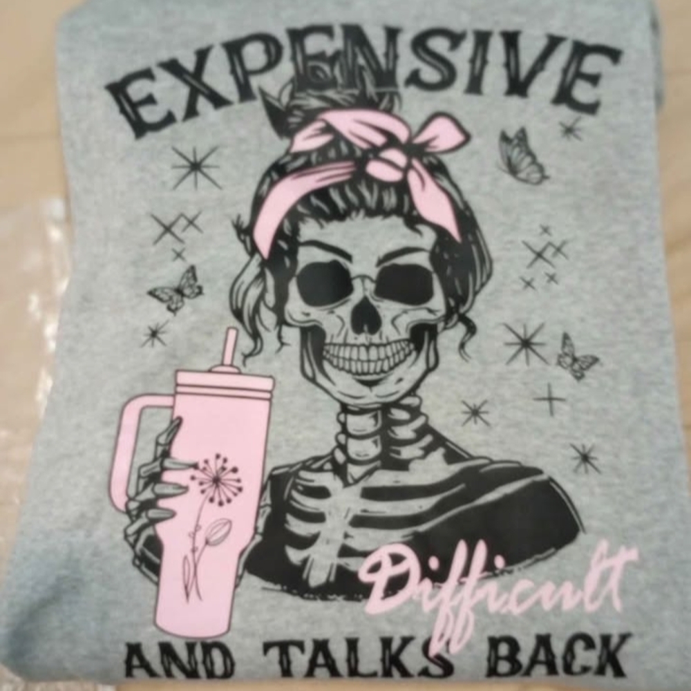 Gray Graphic Tee with Skull Design